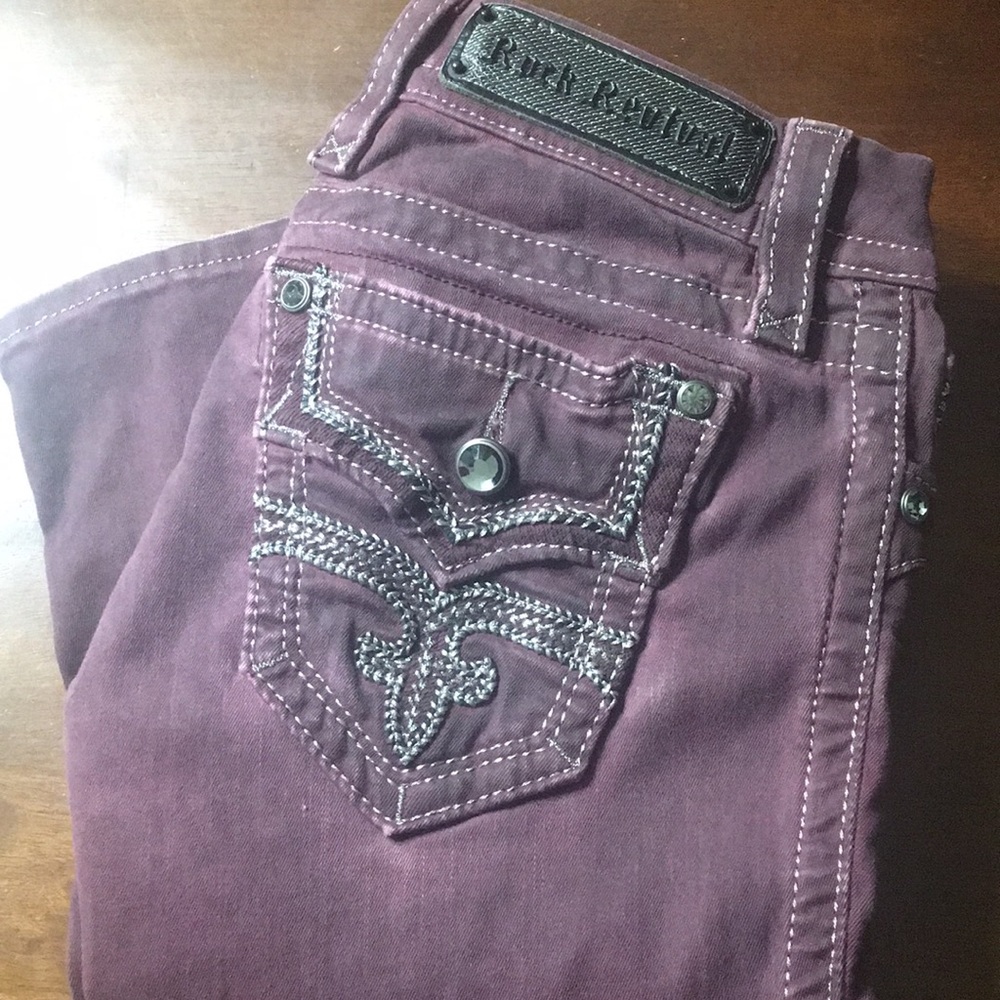 Rock Revival Margie Maroon Skinny Jeggings Size 24